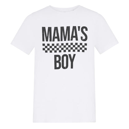 White - Front - AWD Childrens-Kids Mamas Boy Checkerboard T-Shirt