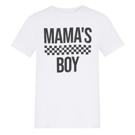 White - Front - AWD Childrens-Kids Mamas Boy Checkerboard T-Shirt