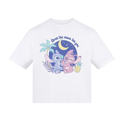 White - Side - Lilo & Stitch Childrens-Kids Over The Moon For You Angel Printed T-Shirt