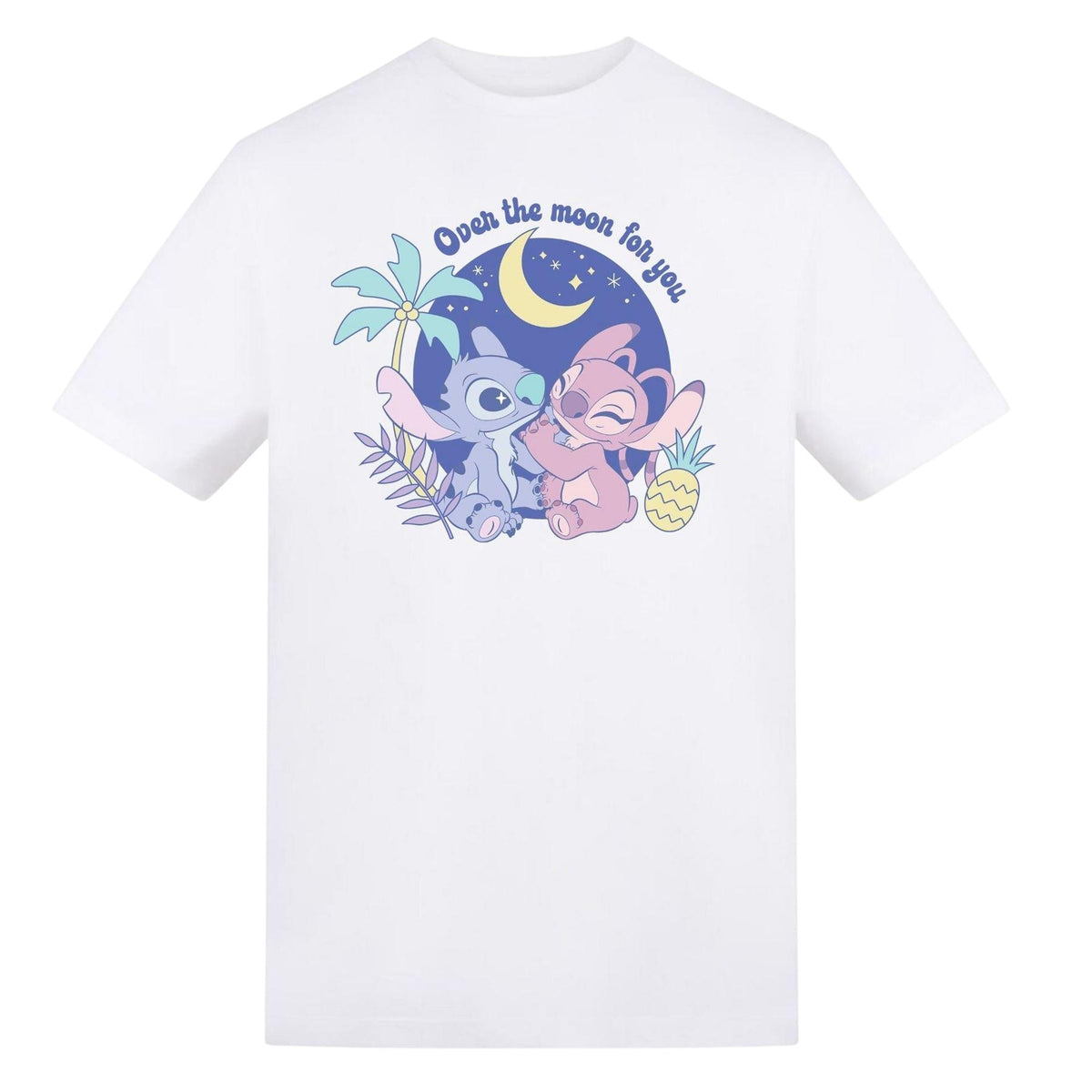White - Front - Lilo & Stitch Childrens-Kids Over The Moon For You Angel Printed T-Shirt