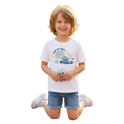 White - Side - Lilo & Stitch Childrens-Kids Out Of This World Planet T-Shirt