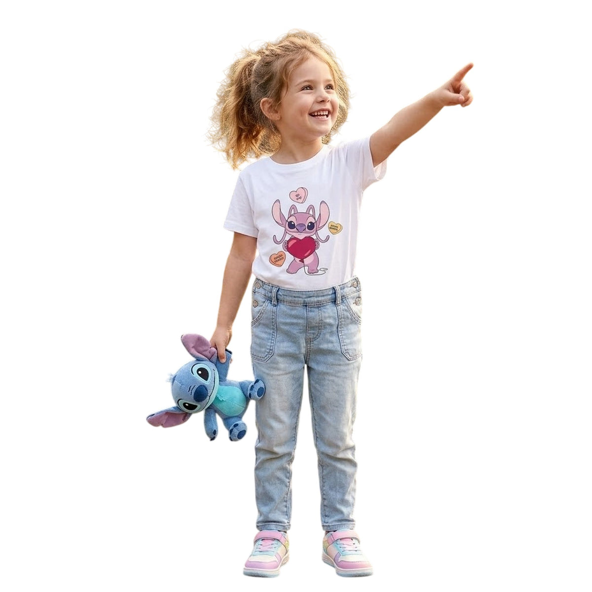 White - Side - Lilo & Stitch Childrens-Kids Angel Energy Graphic Print T-Shirt