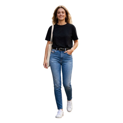 Blue Denim - Side - Diesel Womens-Ladies Slandy Denim High Rise Straight Jeans