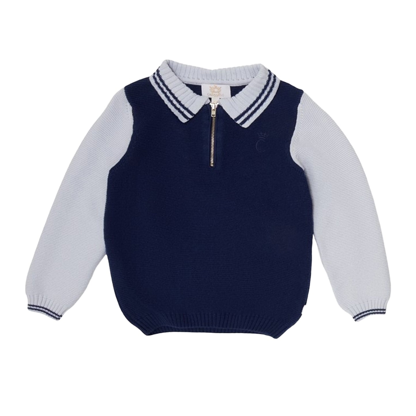 Navy Blue-White - Back - Caramelo Kids Childrens-Kids Zip Neck Top And Trousers Set