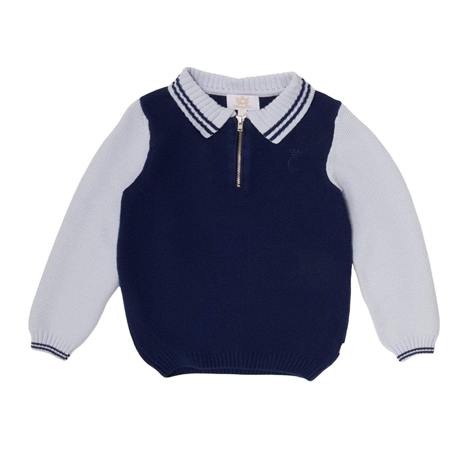 Navy Blue-White - Back - Caramelo Kids Childrens-Kids Zip Neck Top And Trousers Set