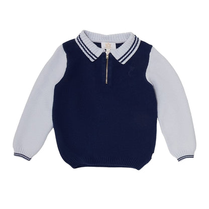 Navy Blue-White - Back - Caramelo Kids Childrens-Kids Zip Neck Top And Trousers Set