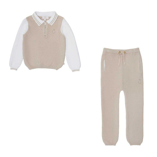 White-beige - Front - Caramelo Kids Childrens-Kids Zip Neck Top And Trousers Set