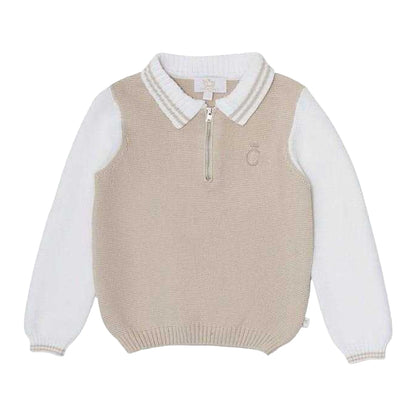 White-beige - Back - Caramelo Kids Childrens-Kids Zip Neck Top And Trousers Set