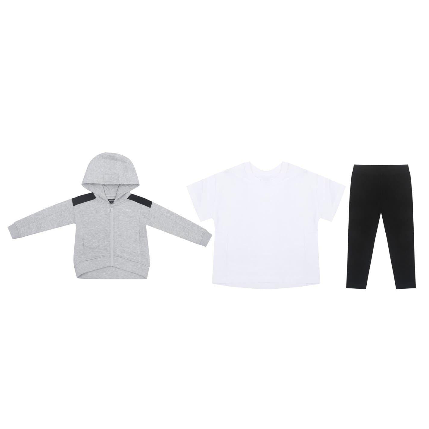 Grey-Black - Back - Firetrap Girls Logo Hoodie And Leggings Set (Pack of 3)