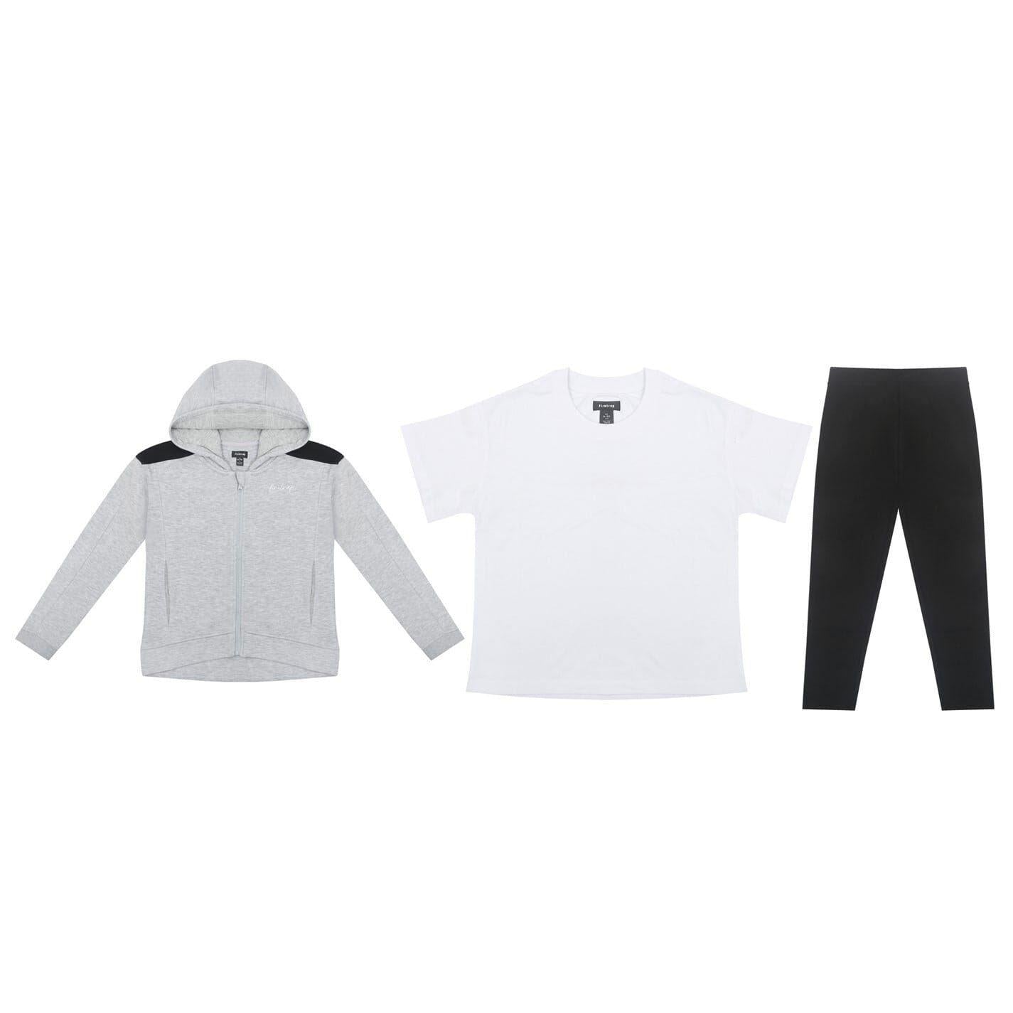Grey-Black - Front - Firetrap Girls Logo Hoodie And Leggings Set (Pack of 3)
