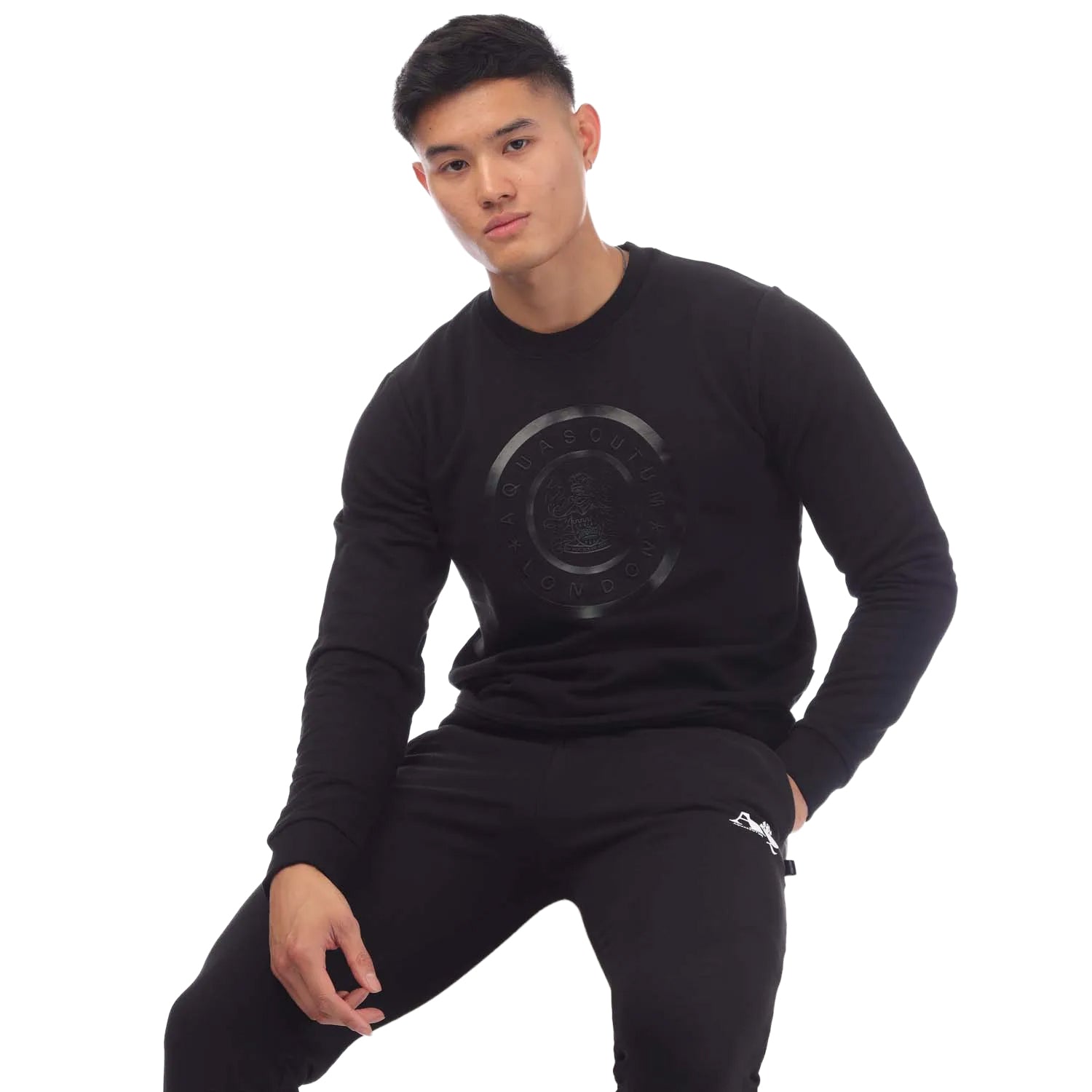 Black - Side - Aquascutum Mens Round Neck Sweatshirt