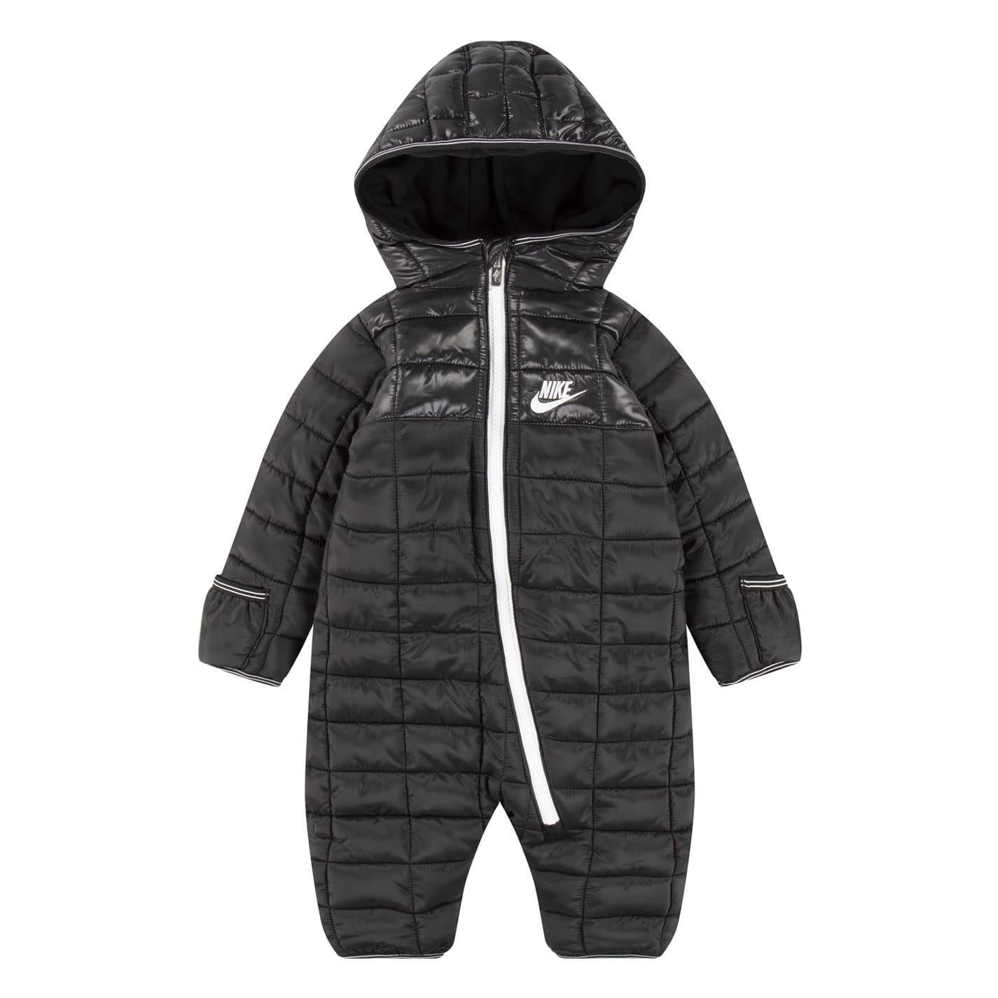 Black - Front - Nike Baby Plaid Hooded Long-Sleeved Snowsuit