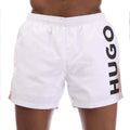 White - Front - Hugo Mens Abas Logo Swim Shorts