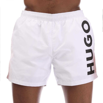 White - Front - Hugo Mens Abas Logo Swim Shorts