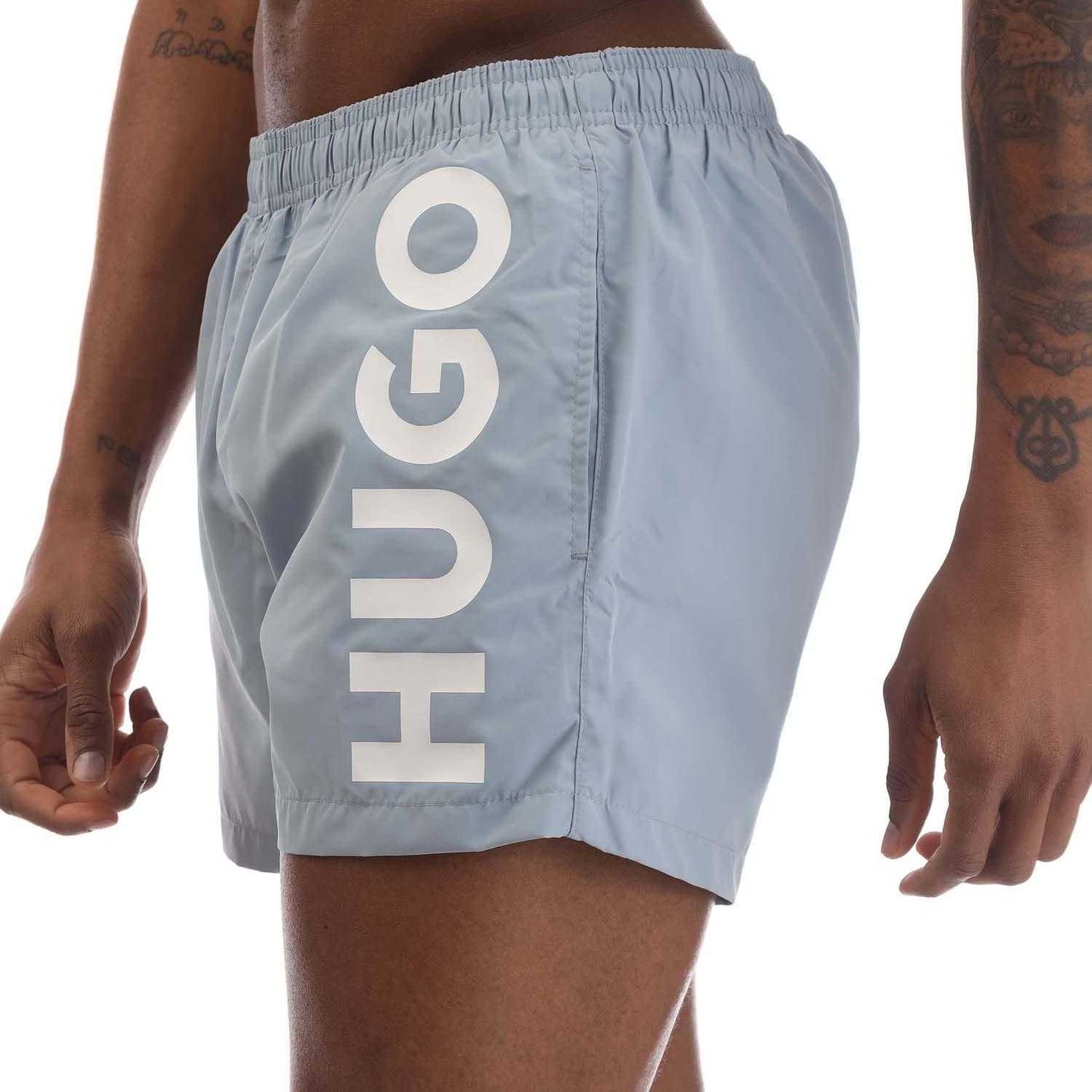 Blue - Side - Hugo Mens Abas Logo Swim Shorts