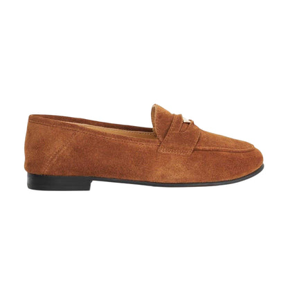 Dark Tan - Front - Dune London Womens-Ladies Greek Leather Low Heel Penny Loafers