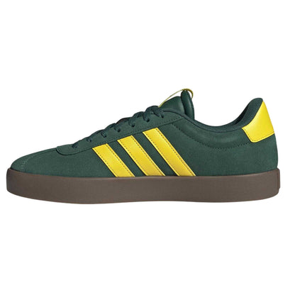 College Green-Yellow - Side - Adidas Mens VL Court 3.0 3 Stripes Leather Shoes
