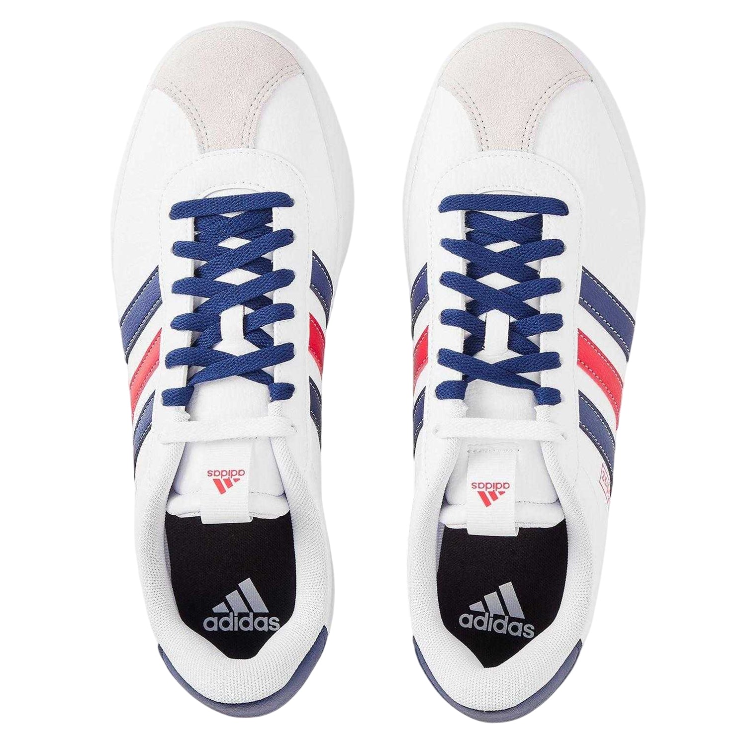 Earth-White - Side - Adidas Mens VL Court 3.0 3 Stripes Leather Shoes