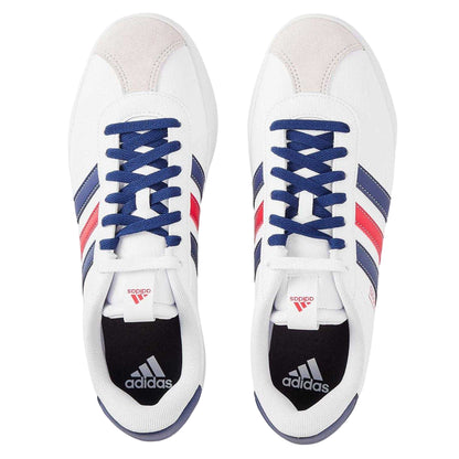 Earth-White - Side - Adidas Mens VL Court 3.0 3 Stripes Leather Shoes