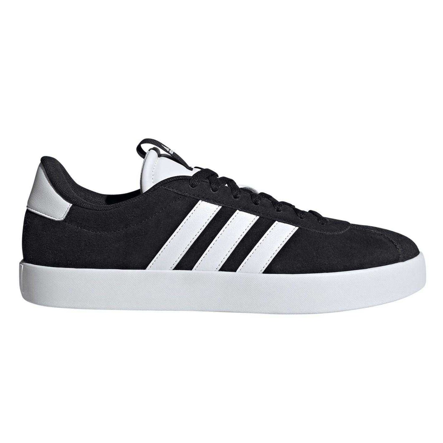 Black-White - Front - Adidas Mens VL Court 3.0 3 Stripes Leather Shoes