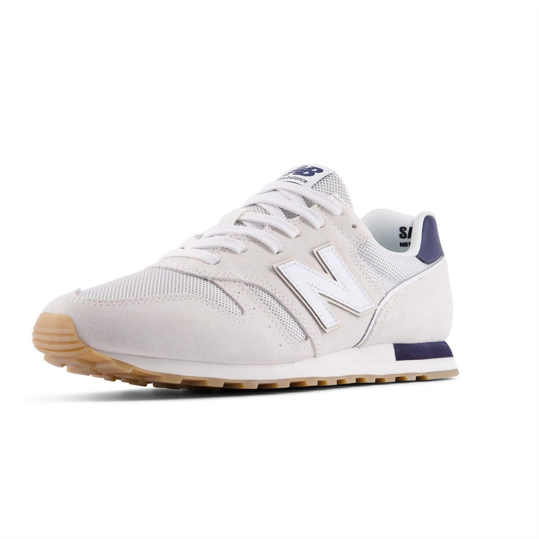 Sea Salt-Navy - Side - New Balance Mens 373 Suede Trainers