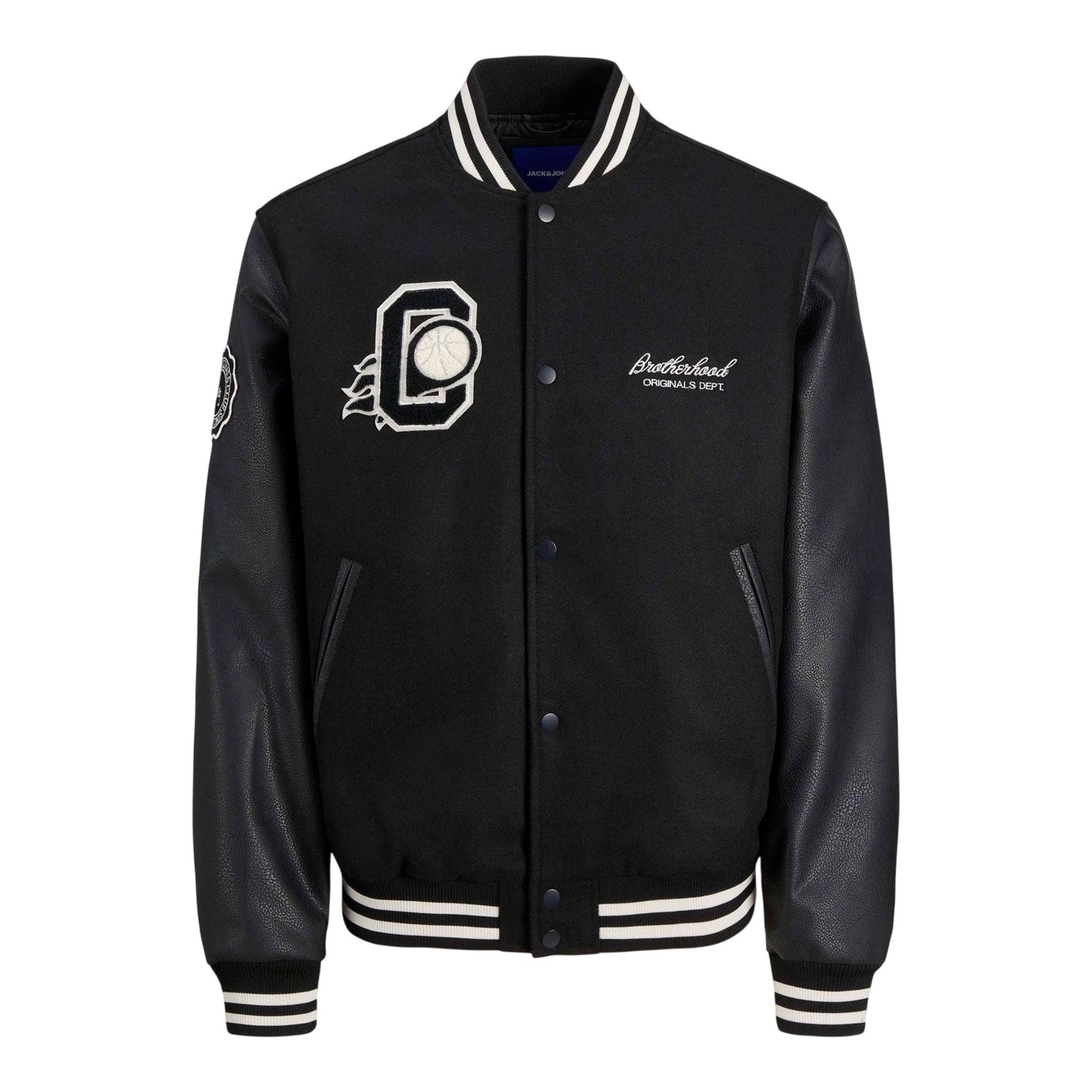 Black - Front - Jack And Jones Mens College Basketball Bomber Jacket