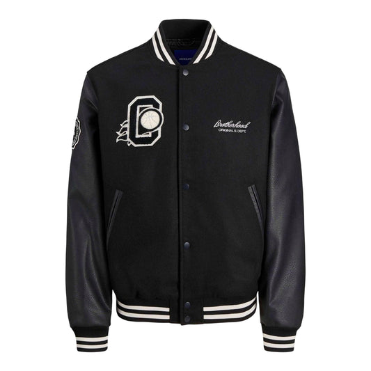 Black - Front - Jack And Jones Mens College Basketball Bomber Jacket