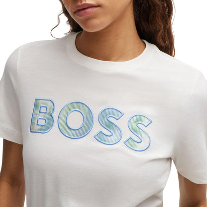White - Side - Boss Womens-Ladies Ecosa Logo T-Shirt
