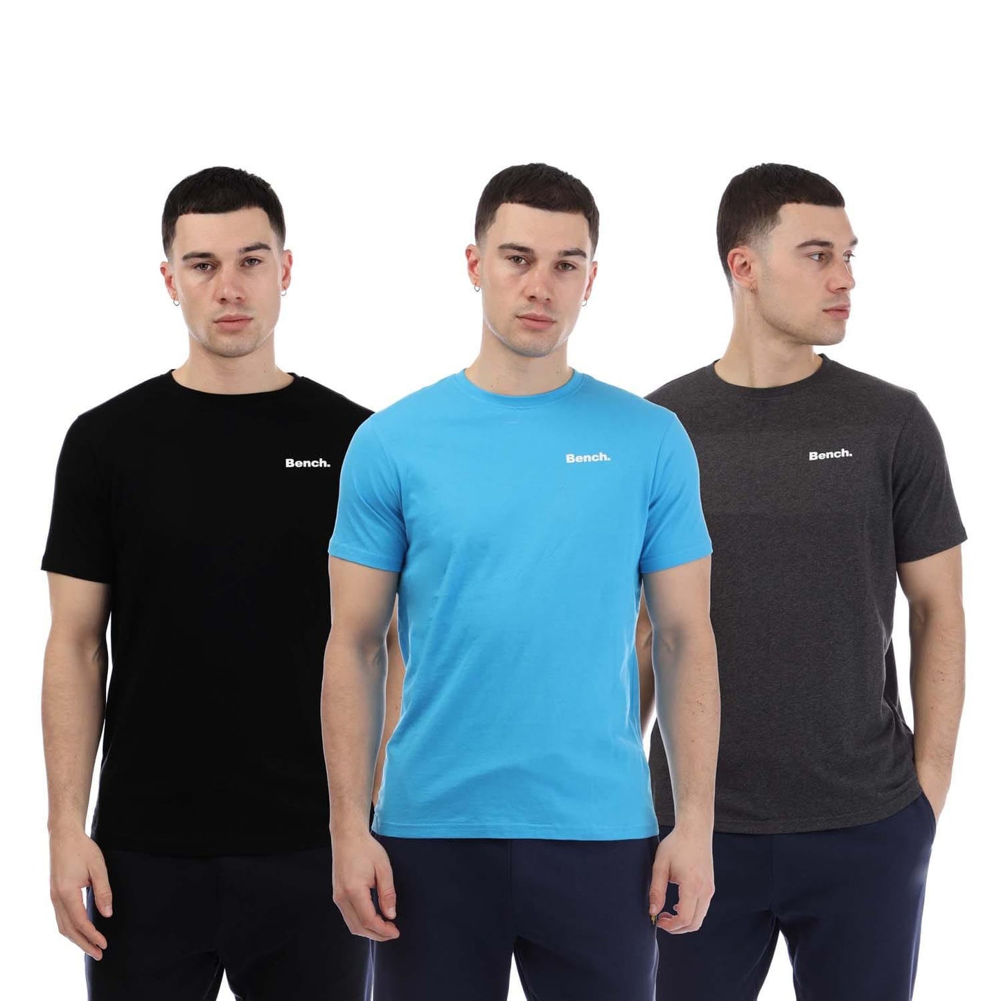Grey-Blue-Black - Front - Bench Mens Lirrik Logo T-Shirt (Pack of 3)