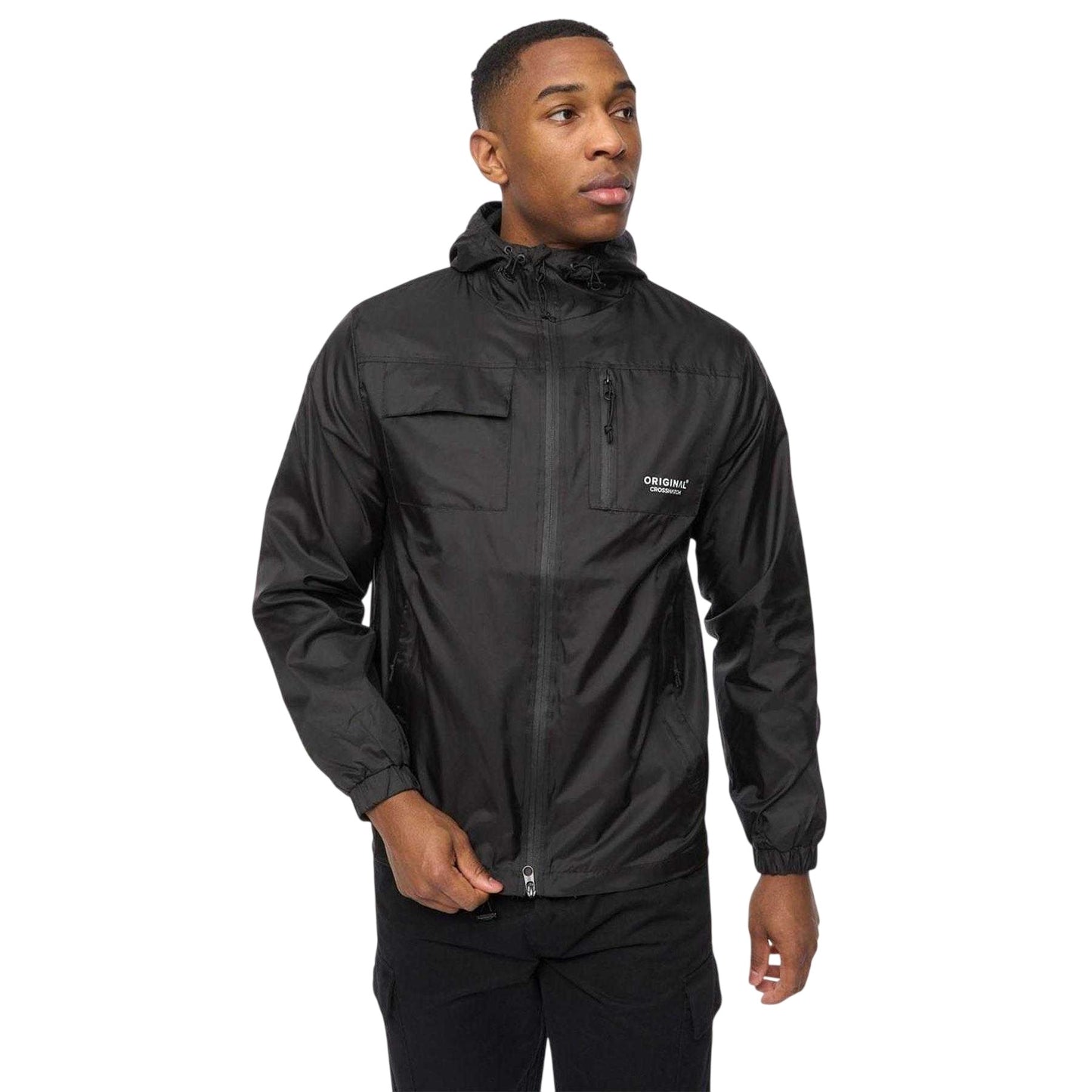 Black - Front - Crosshatch Mens Logo Jacket