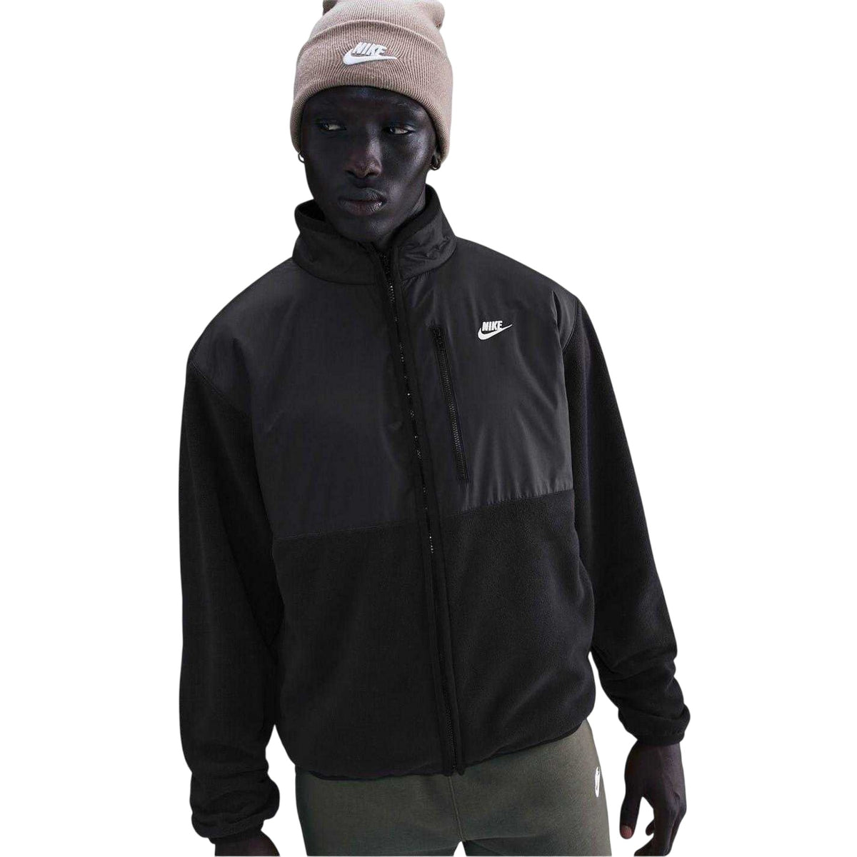 Black-White - Front - Nike Mens Colour Block Full Zip Regular Jacket