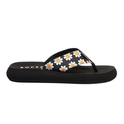 Black - Front - Rocket Dog Womens-Ladies Adios Daisy Flip Flops
