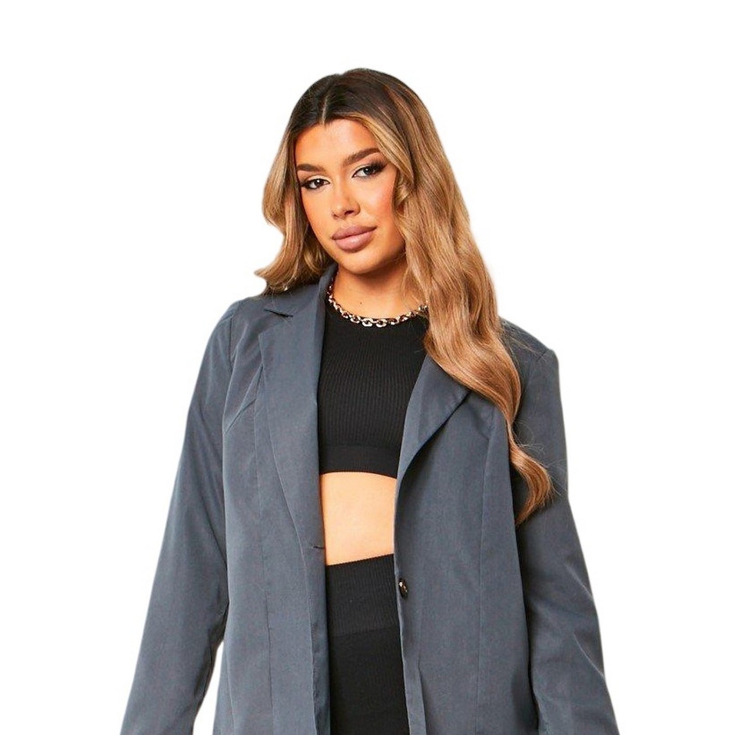 Charcoal - Side - Missy Empire Womens-Ladies Oversized Blazer