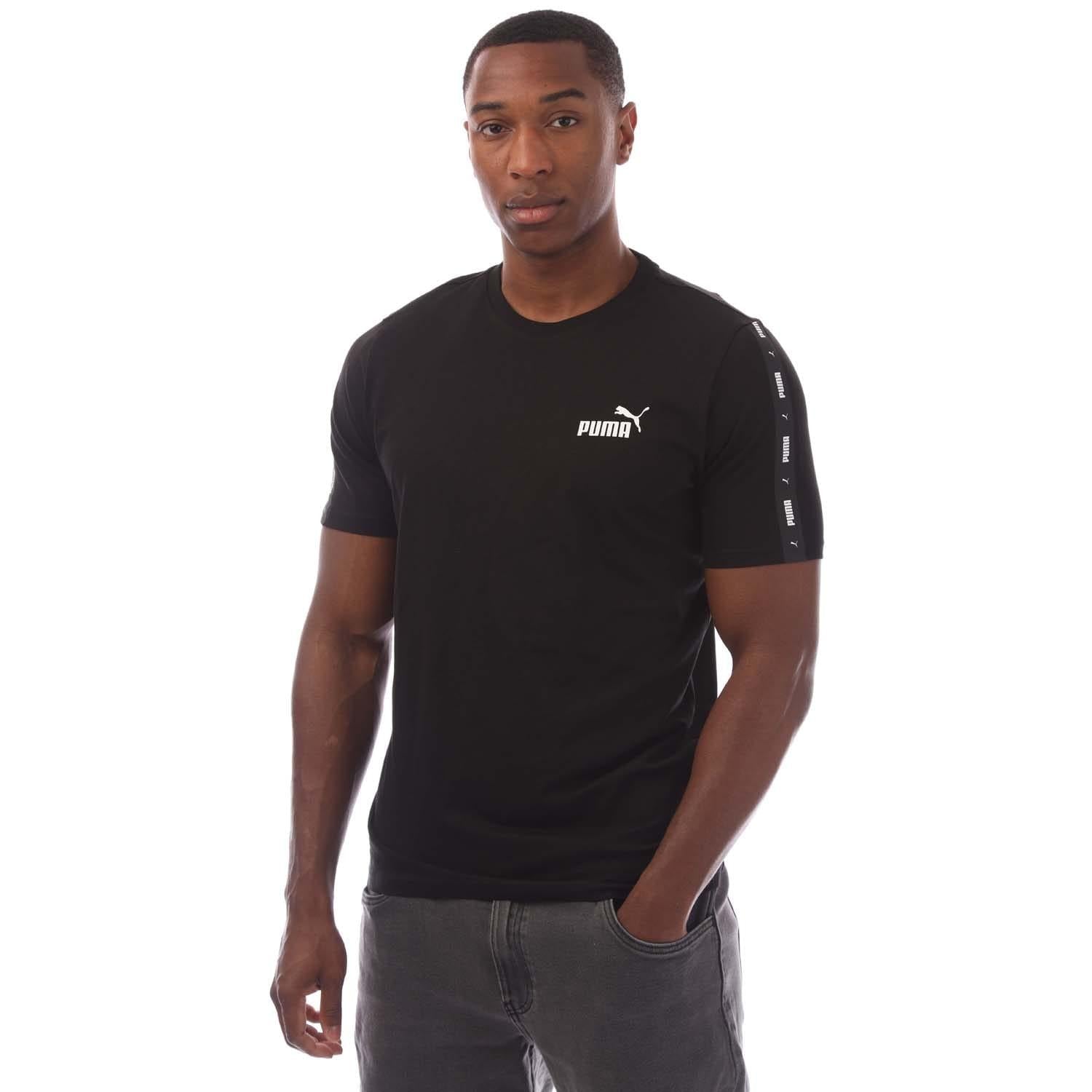 Black - Front - Puma Mens Essential Tape Regular T-Shirt