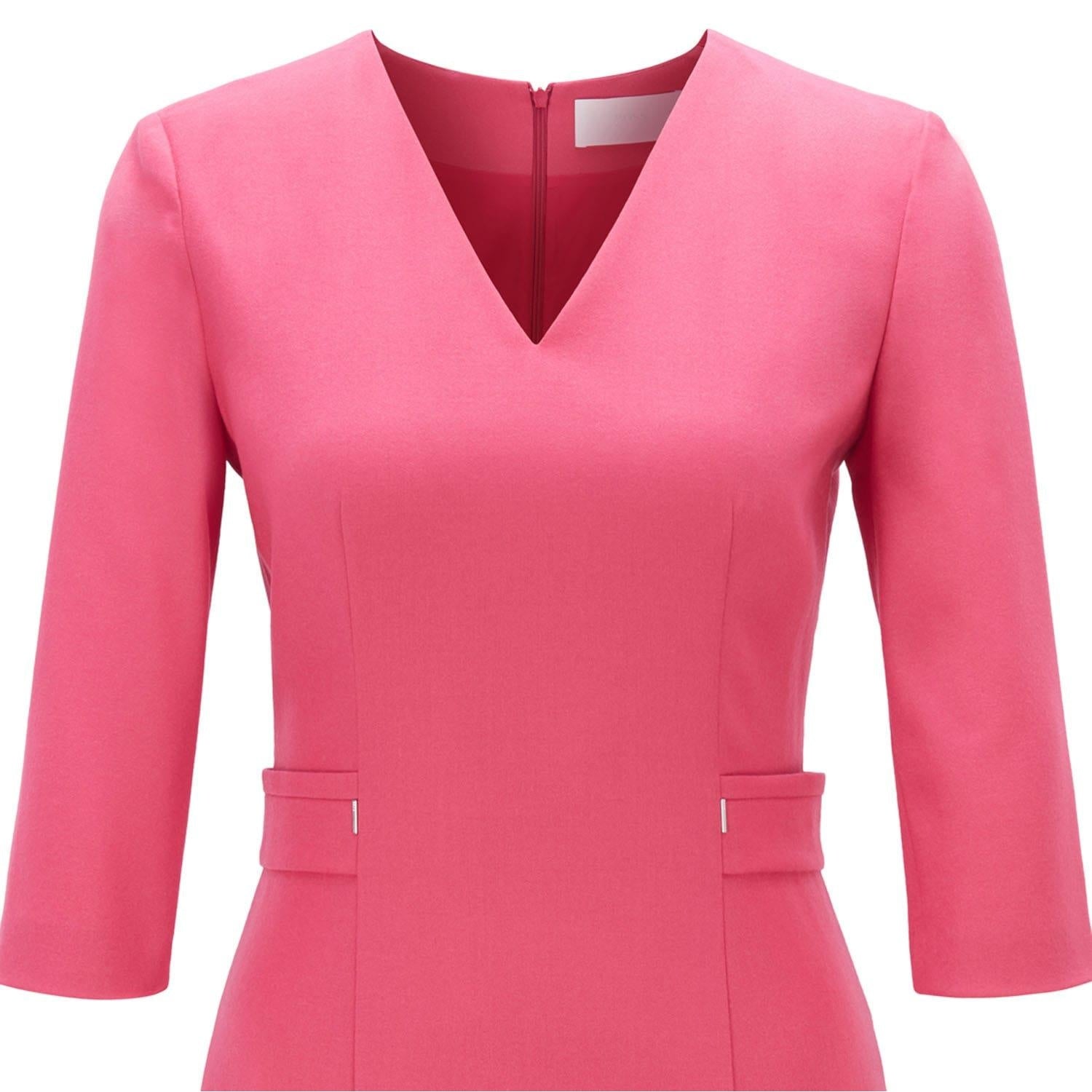 Pink - Back - Boss Womens-Ladies Dazina Plain Dress