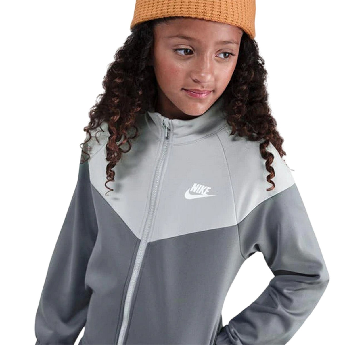 Grey-Smoke - Side - Nike Childrens-Kids Swoosh Polyester Tracksuit
