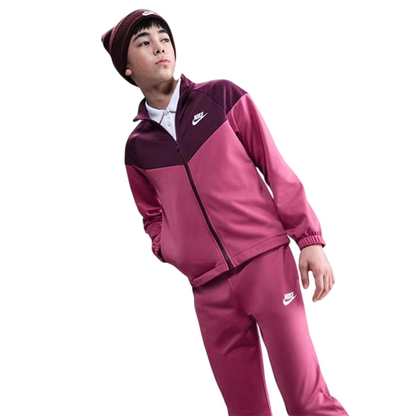 Beet Red - Side - Nike Childrens-Kids Swoosh Polyester Tracksuit