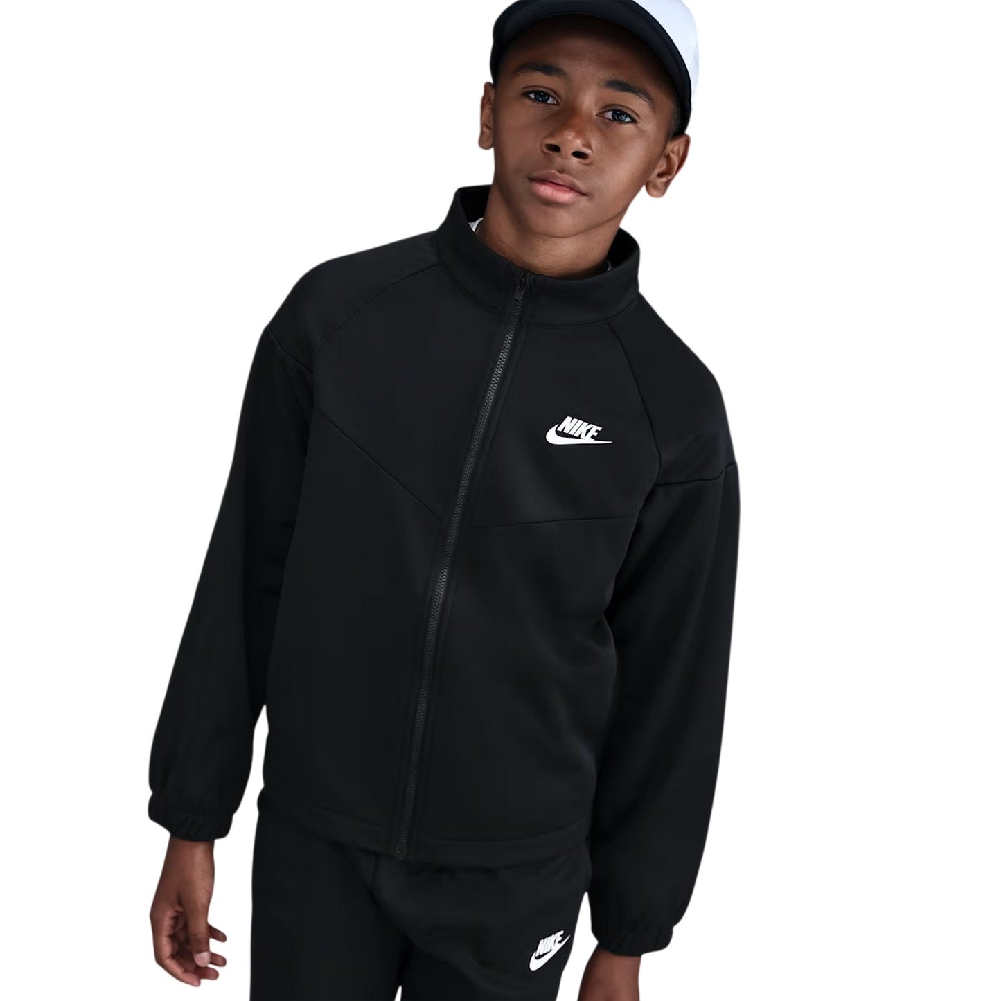 Black-White - Side - Nike Childrens-Kids Swoosh Polyester Tracksuit