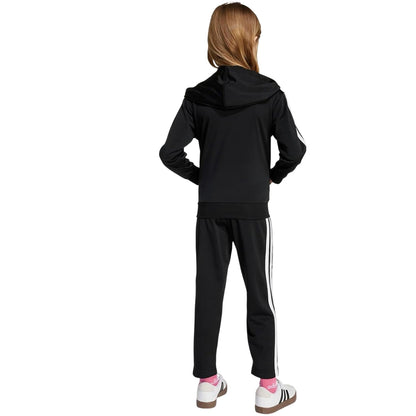 Black-White - Back - Adidas Childrens-Kids 3 Stripes Two Piece Long-Sleeved Tracksuit