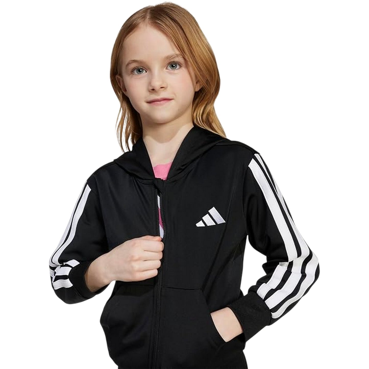 Black-White - Side - Adidas Childrens-Kids 3 Stripes Two Piece Long-Sleeved Tracksuit