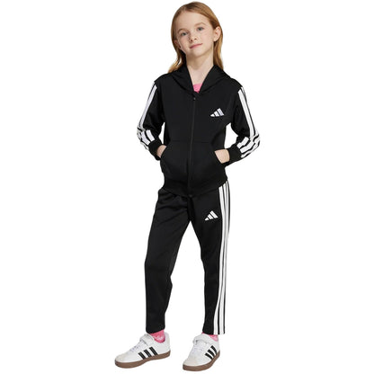 Black-White - Lifestyle - Adidas Childrens-Kids 3 Stripes Two Piece Long-Sleeved Tracksuit