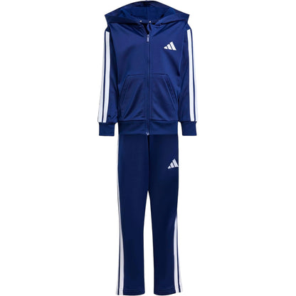 Navy-White - Front - Adidas Childrens-Kids 3 Stripes Two Piece Long-Sleeved Tracksuit