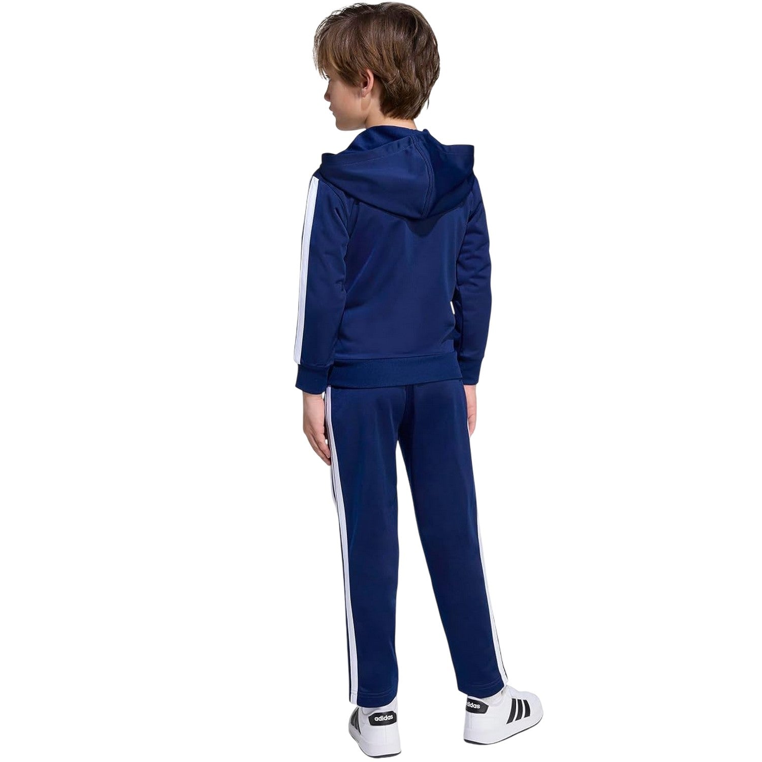 Navy-White - Back - Adidas Childrens-Kids 3 Stripes Two Piece Long-Sleeved Tracksuit