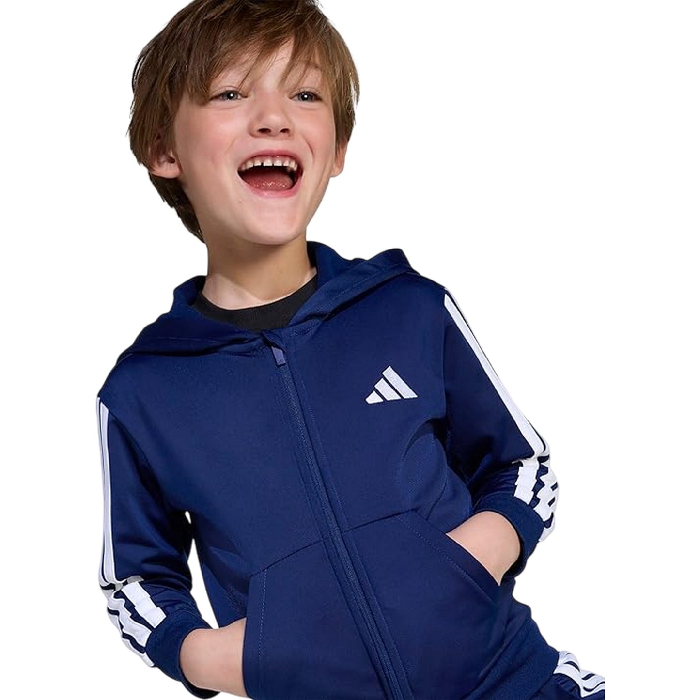 Navy-White - Side - Adidas Childrens-Kids 3 Stripes Two Piece Long-Sleeved Tracksuit
