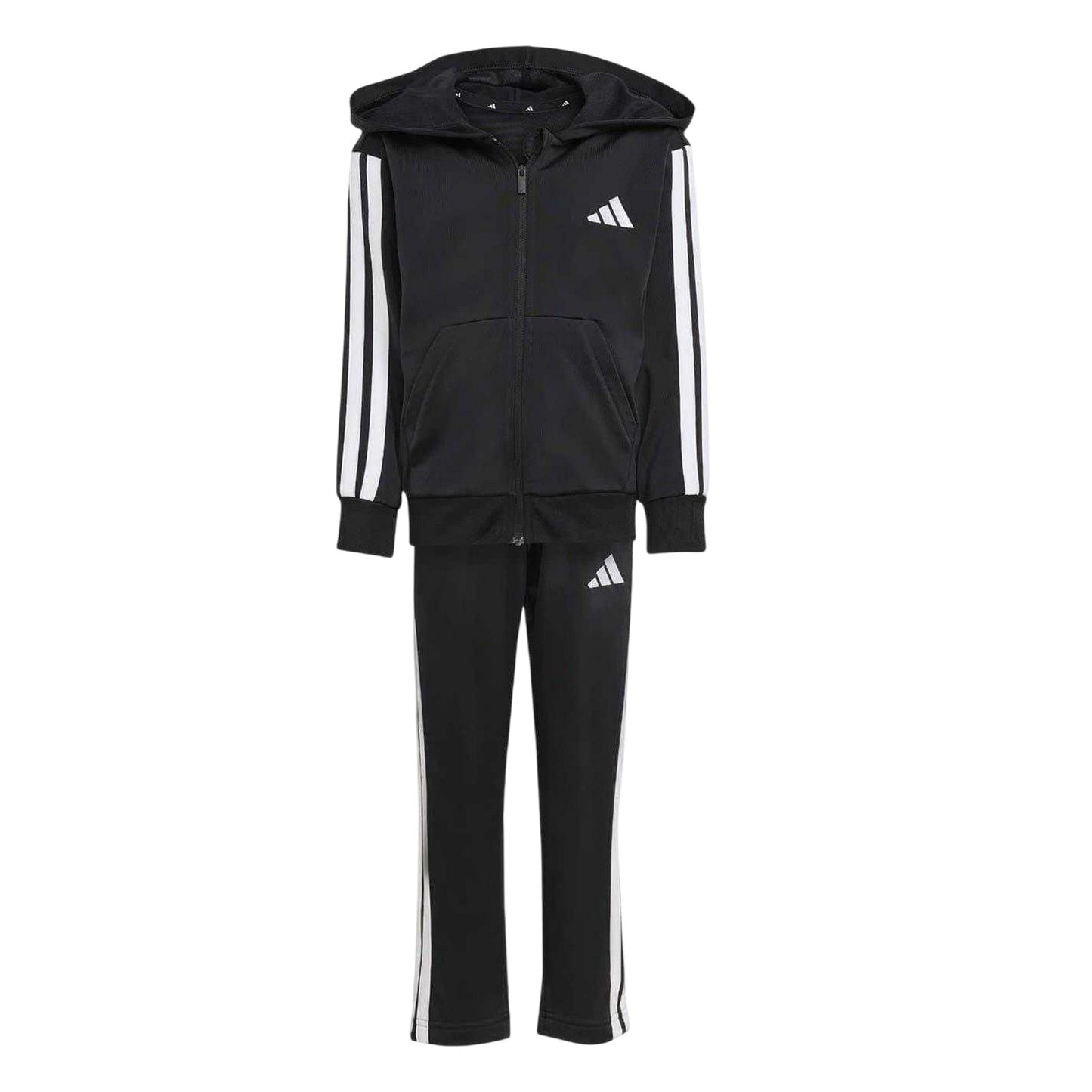 Black-White - Front - Adidas Childrens-Kids 3 Stripes Two Piece Long-Sleeved Tracksuit