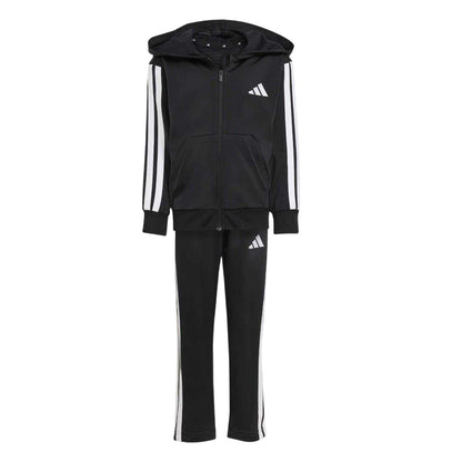 Black-White - Front - Adidas Childrens-Kids 3 Stripes Two Piece Long-Sleeved Tracksuit