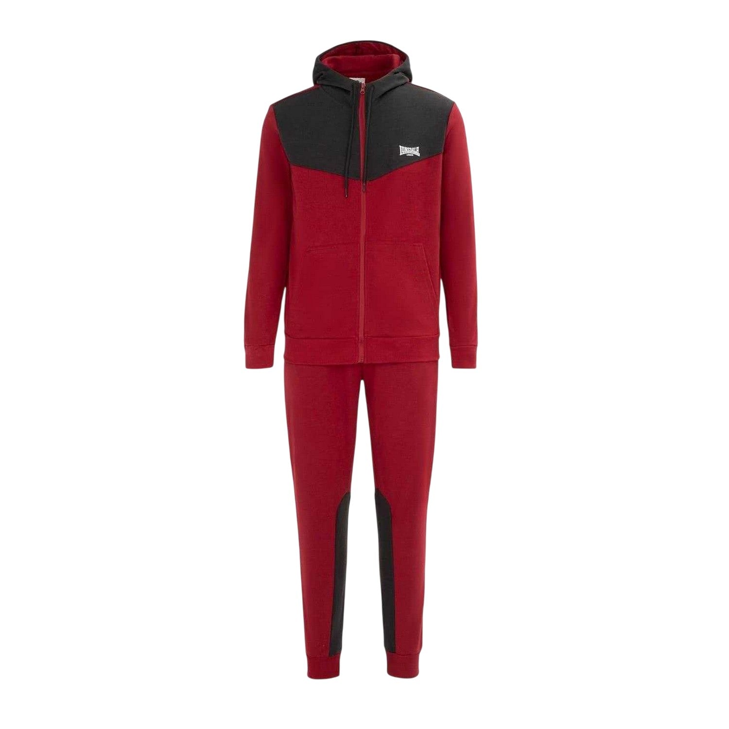 Dark Red-Grey - Front - Lonsdale Mens Two Tone Cotton Blend Workout Tracksuit
