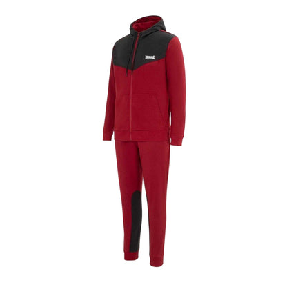 Dark Red-Grey - Side - Lonsdale Mens Two Tone Cotton Blend Workout Tracksuit