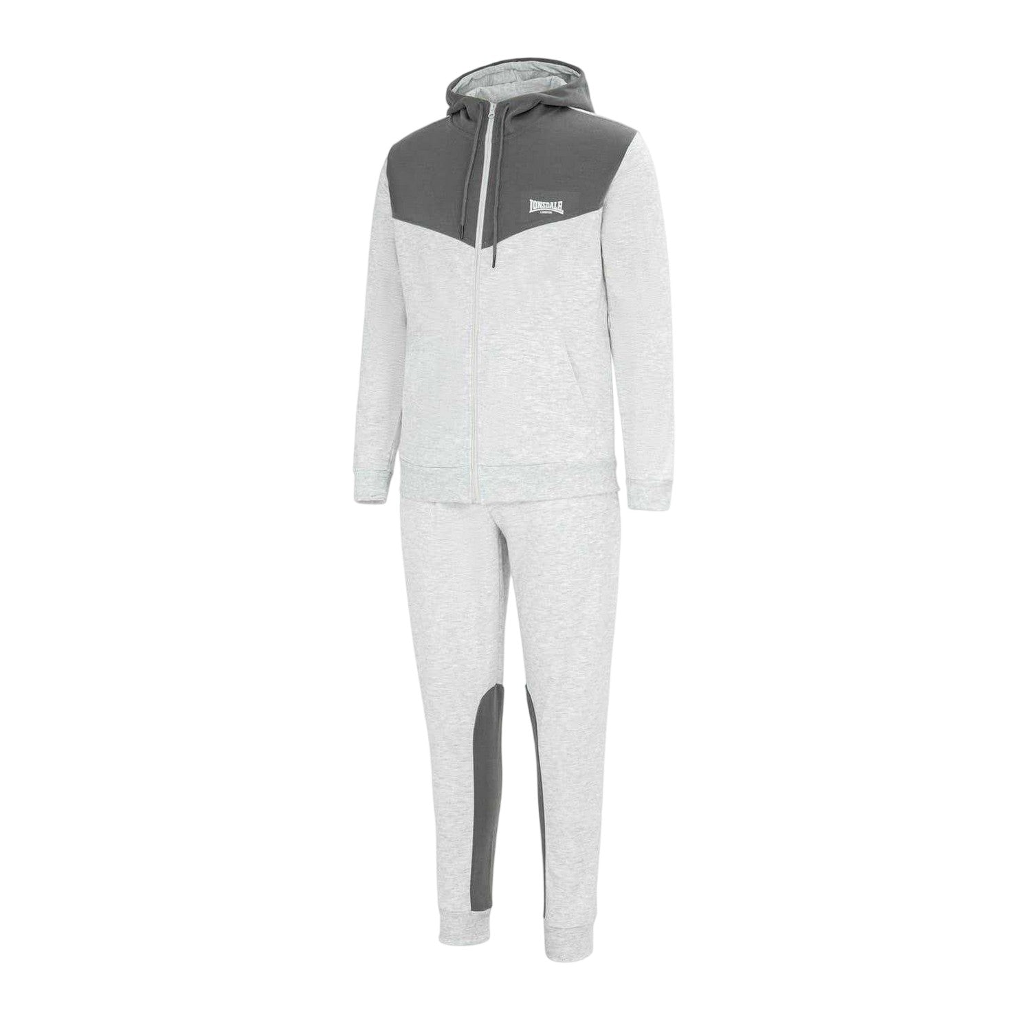 Grey-Black - Side - Lonsdale Mens Two Tone Cotton Blend Workout Tracksuit