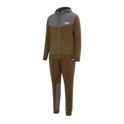 Army Green - Side - Lonsdale Mens Two Tone Cotton Blend Workout Tracksuit